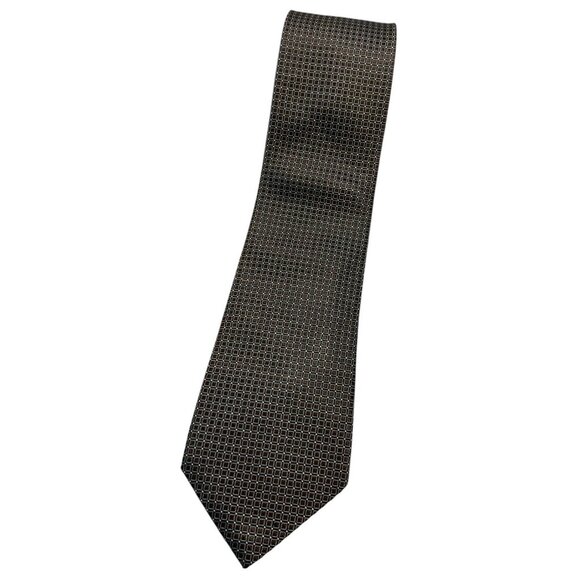 PAOLO DA PONTE Men's 100% Silk Necktie LUXURY Tie Brown Geometric W:3.4" EUC